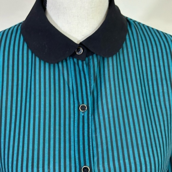 Forever 21 sz med blouse button down long sleeve black & Turquoise - Picture 2 of 13